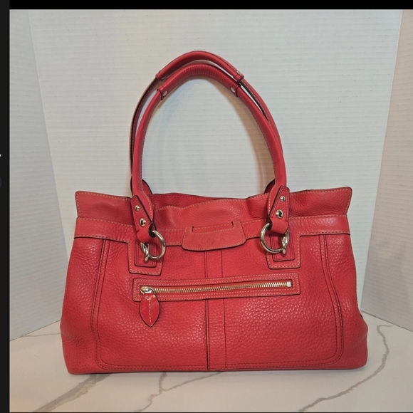 Y2K Coach Penelope Genuine Leather Pebbled Satchel Shoulder Bag Red - Picture 2 of 13